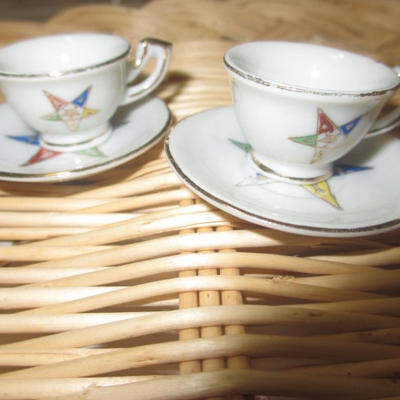 2 MINI PAIRS VINTAGE Masonic Eastern Star Ceramic dish Saucer tea cup DOLLHOUSE - Picture 7 of 15
